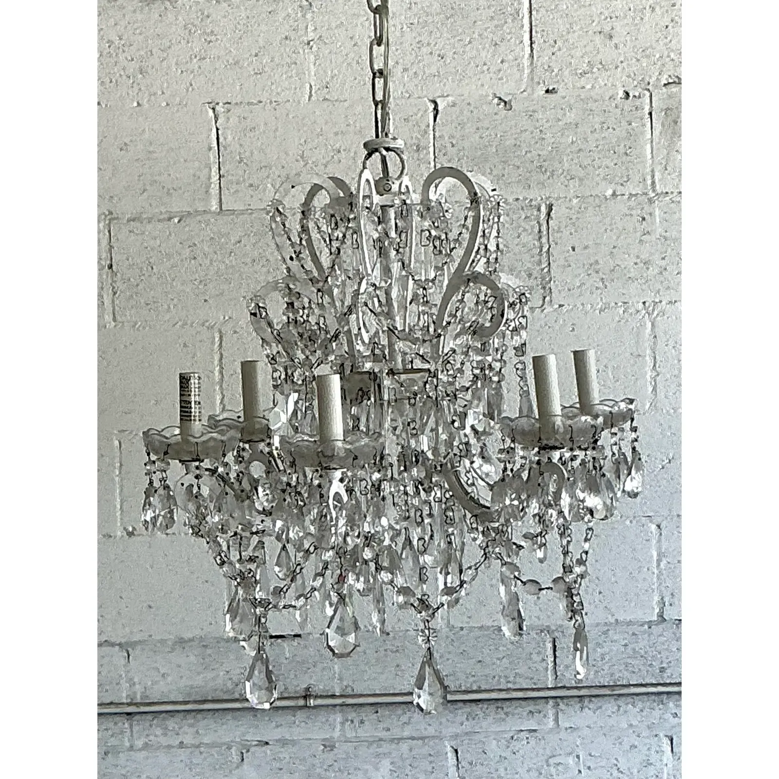 Vintage Regency Restoration Hardware Crystal Drop Chandelier - Side view