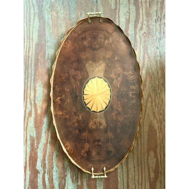 Vintage Regency Scalloped Marquetry Tray - Side view