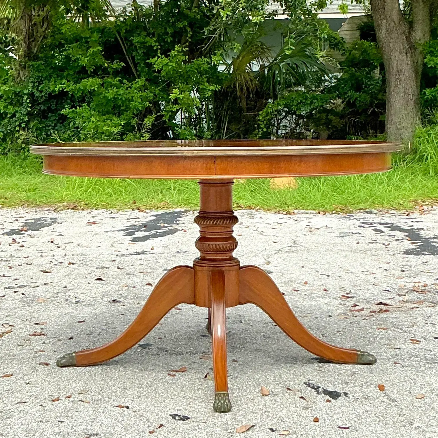 Vintage Regency Three Legged Marquis Center Hall Table - Side view