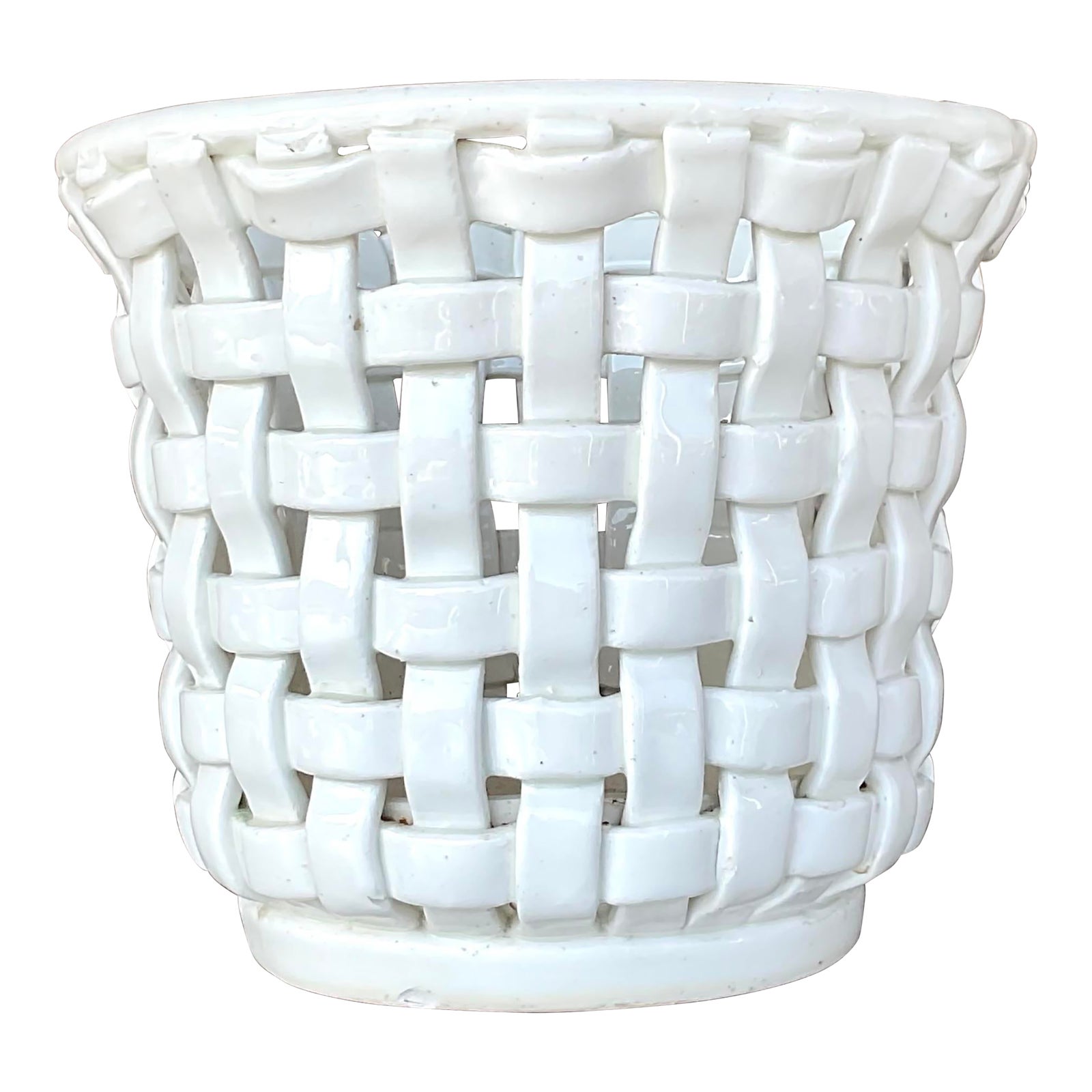 Vintage Regency Woven Glazed Ceramic Cache Pot - Detail view
