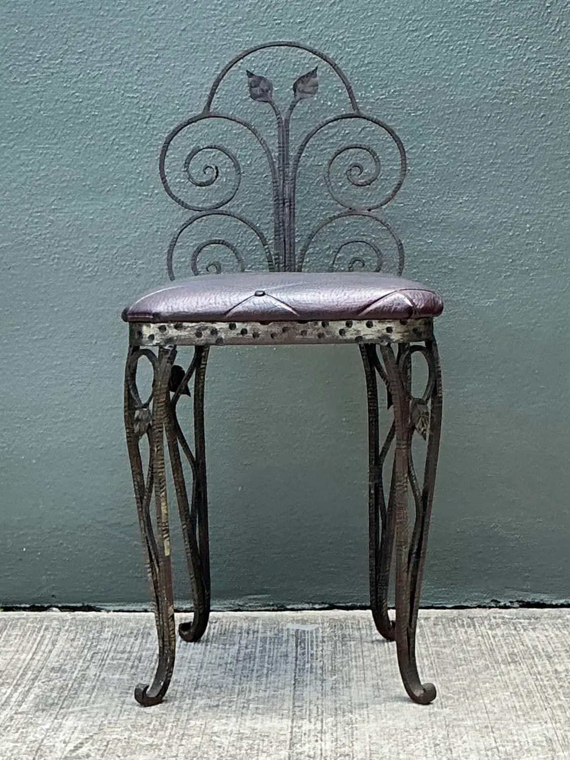 Vintage Scroll Wrought Iron Vanity Chair