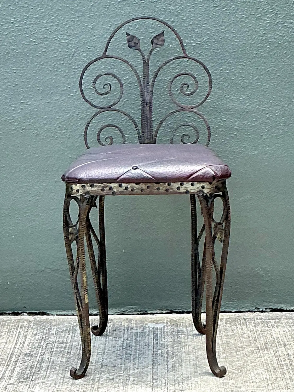 Vintage Scroll Wrought Iron Vanity Chair - Side view