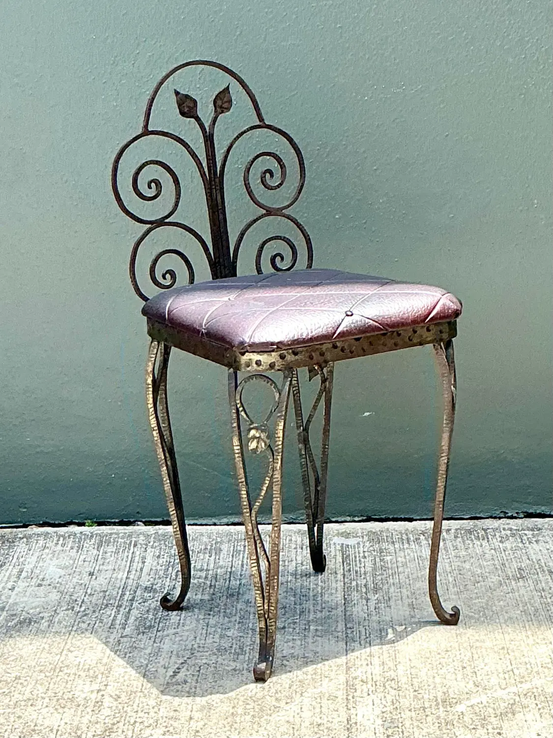Vintage Scroll Wrought Iron Vanity Chair - Back view