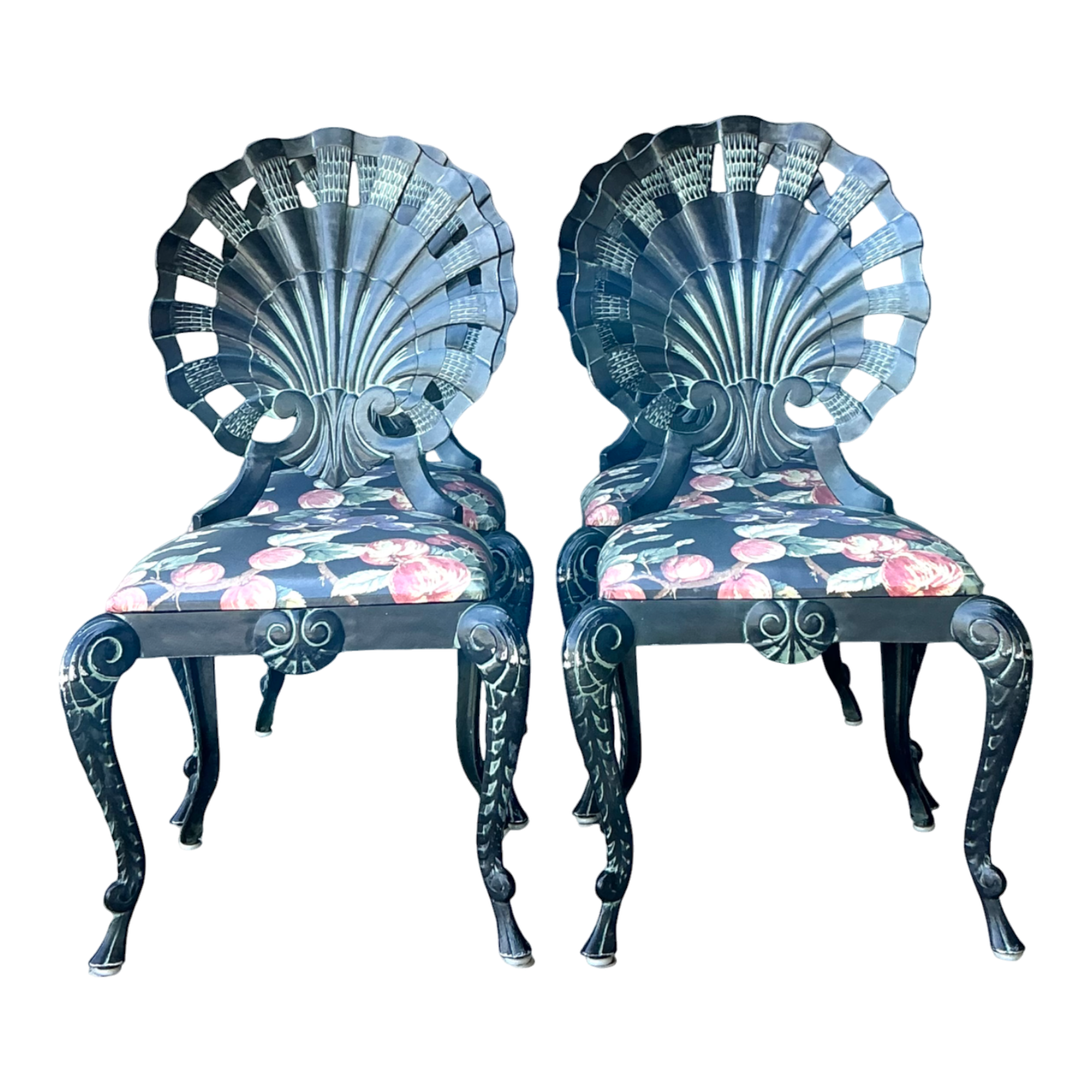 Vintage Shell Back Metal Dining Chairs - Set of Four