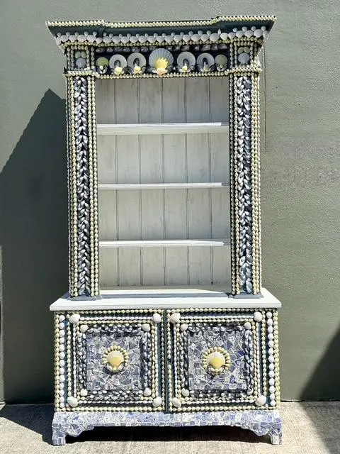 Vintage Shell Encrusted Tall Etagere