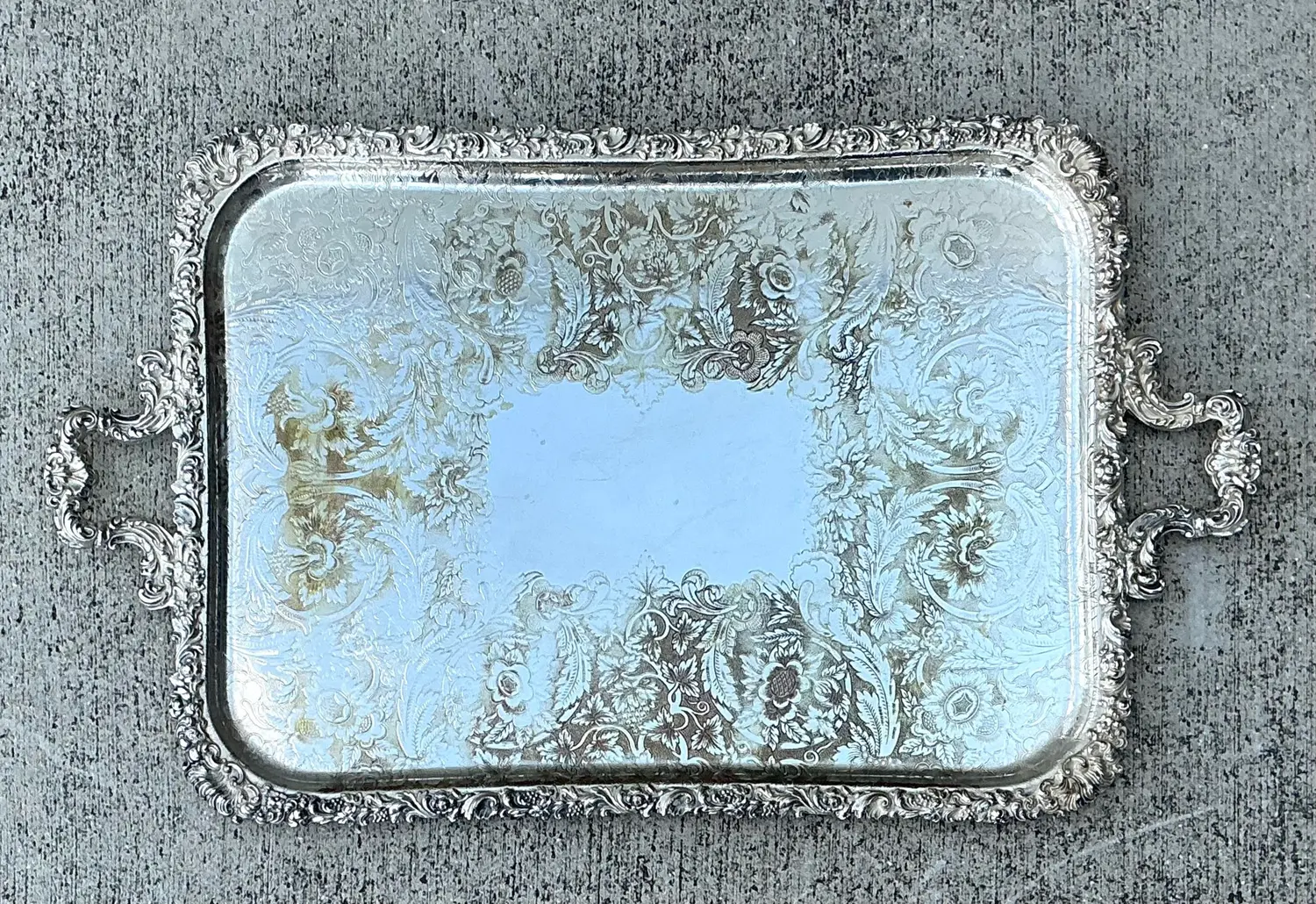 Vintage Silver Plate Tray - Side view
