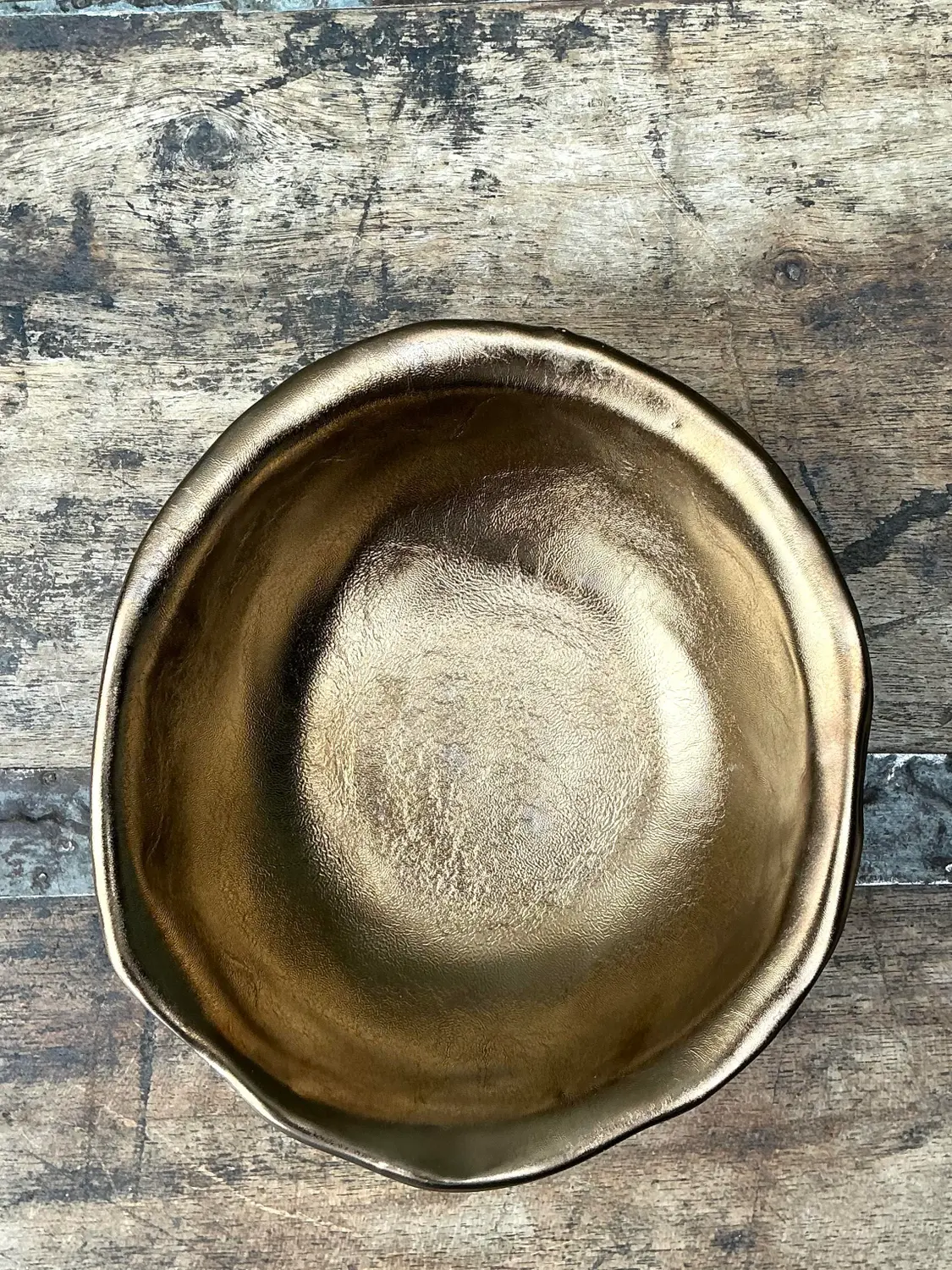 Vintage Slab Built Bronzed Studio Pottery Bowl - Top view