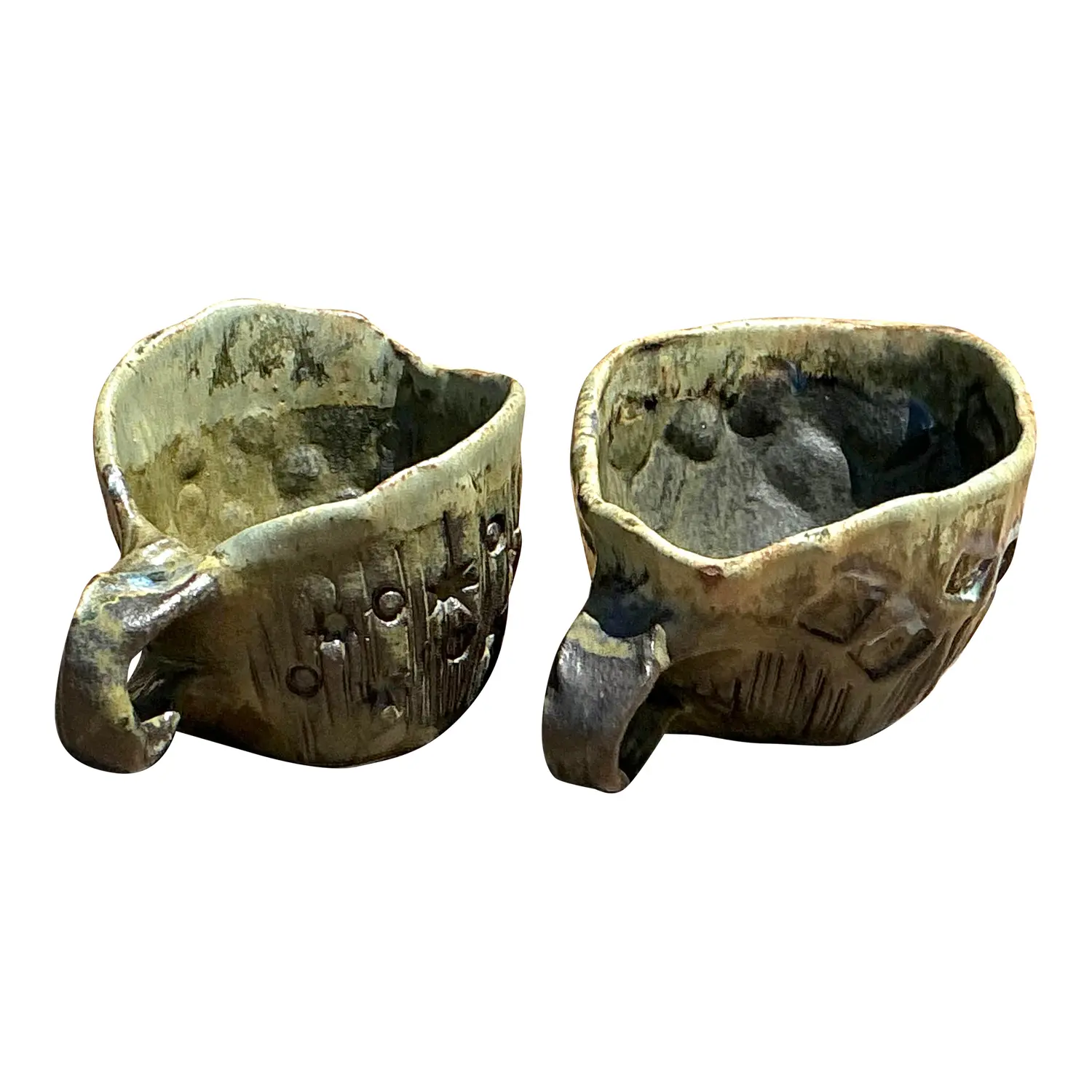 Vintage Slab Built Studio Pottery Cups - A Pair