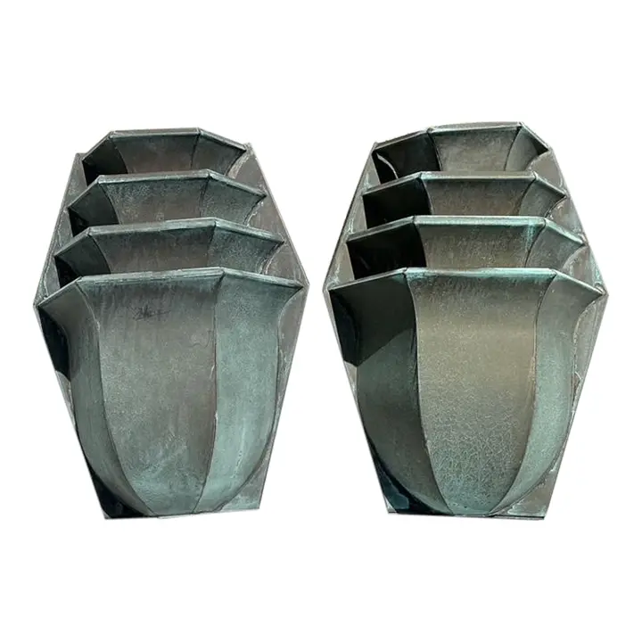 Vintage Stacked Patinated Copper Sconces - A Pair - Top view