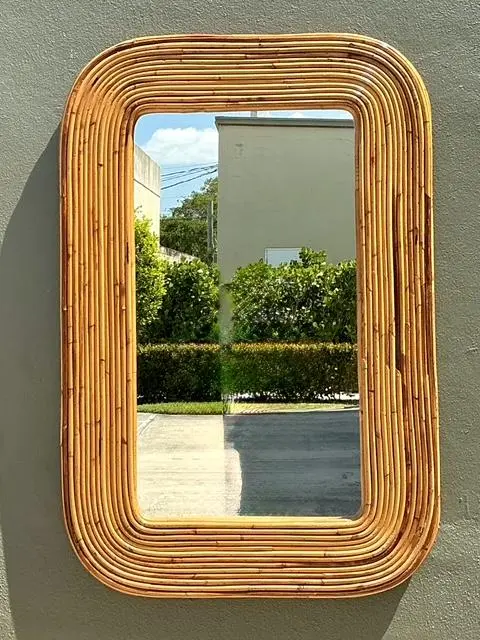 Vintage Tagged Gabriella Crespi Pencil Reed Mirror - Detail view