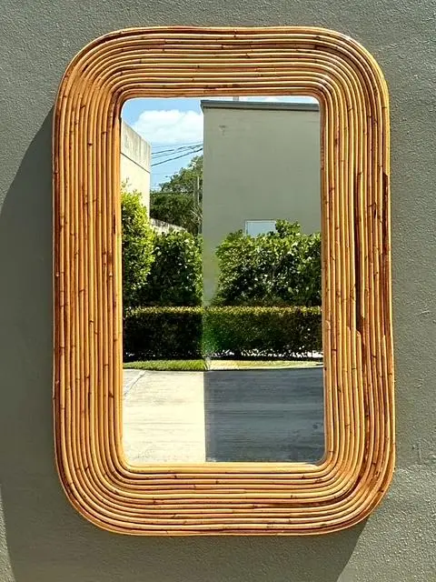 Vintage Tagged Gabriella Crespi Pencil Reed Mirror - Top view