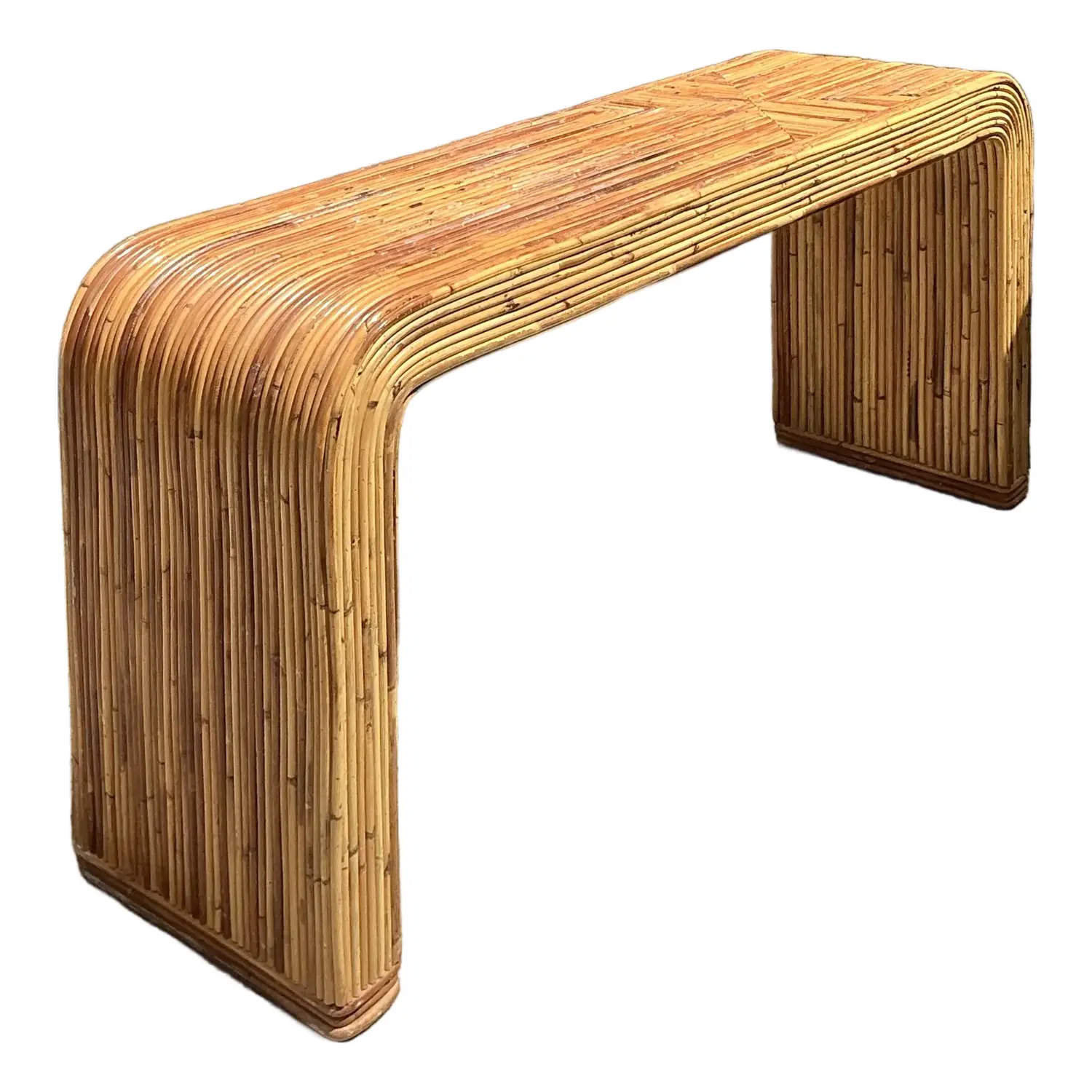 Vintage Tagged Gabriella Crespi Pencil Reed Waterfall Console Table