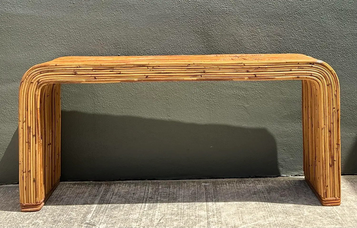 Vintage Tagged Gabriella Crespi Pencil Reed Waterfall Console Table - Detail view