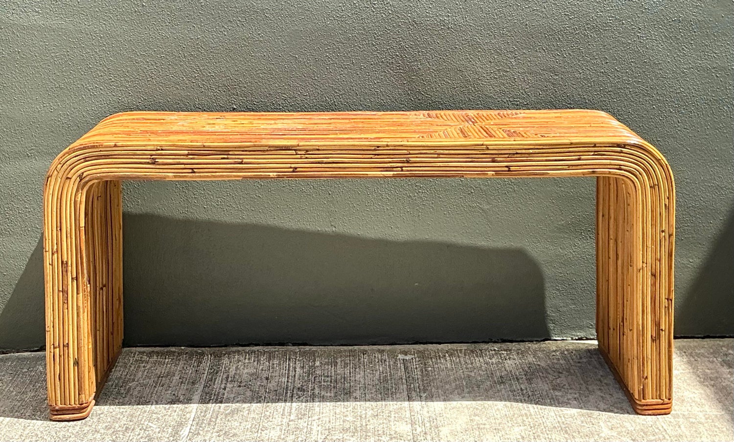 Vintage Tagged Gabriella Crespi Pencil Reed Waterfall Console Table - Side view