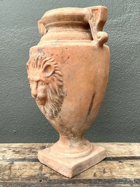 Vintage Terracotta Lion’s Head Urn - Side view