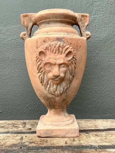Vintage Terracotta Lion’s Head Urn - Back view