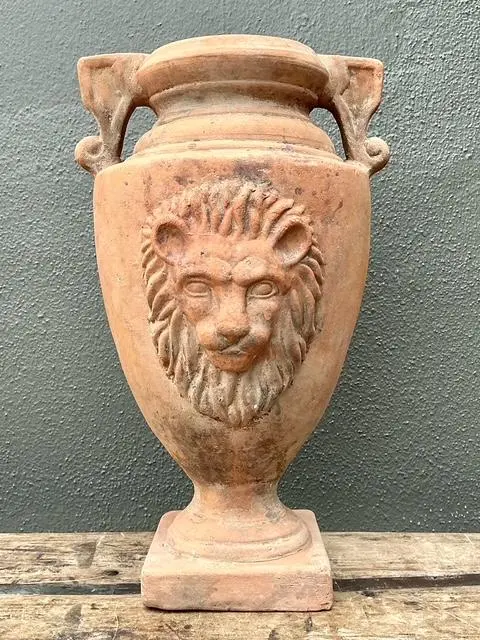 Vintage Terracotta Lion’s Head Urn - Top view