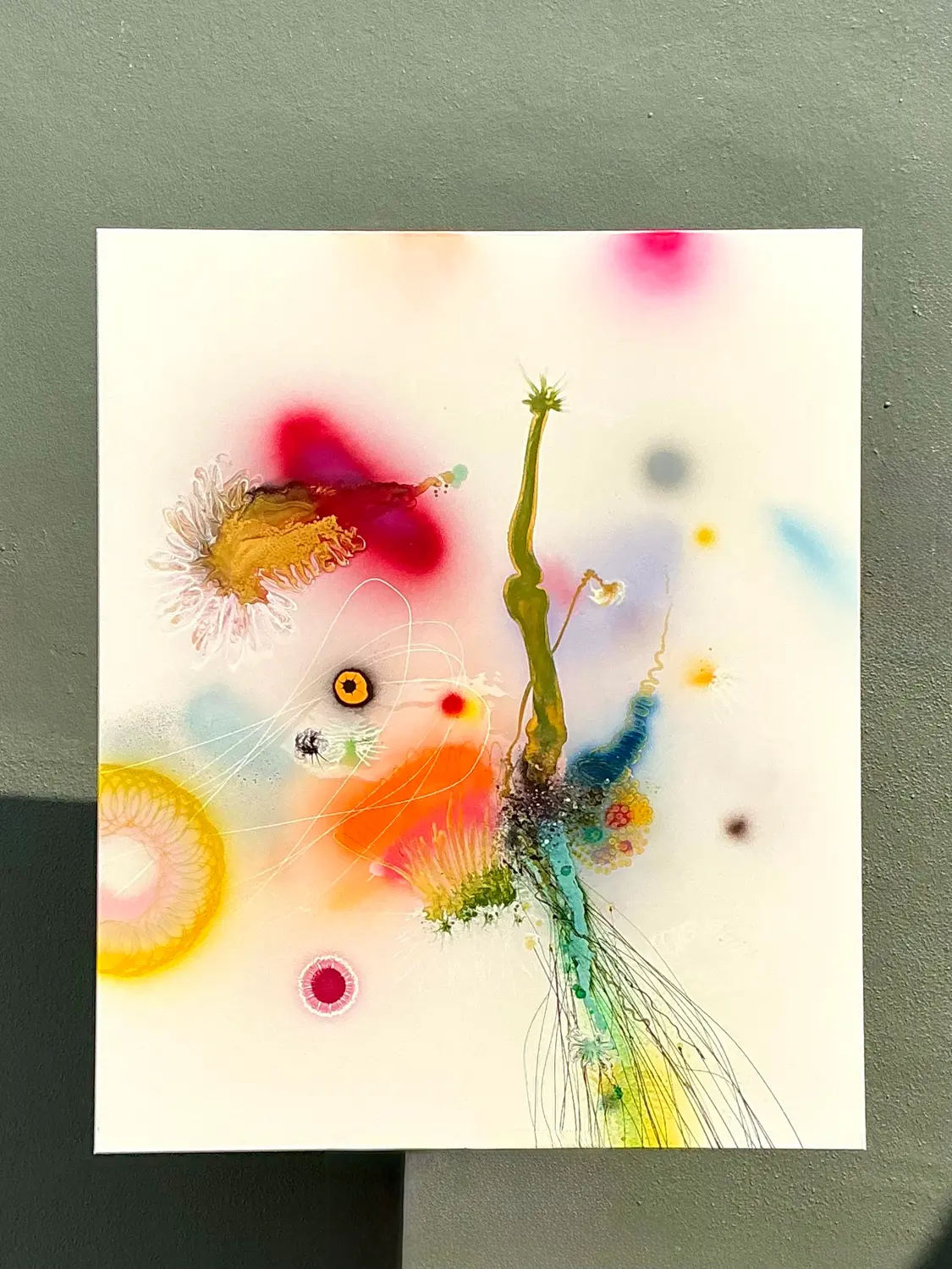 Vintage Thierry Feuz “Psychotropical Senithal” Original Abstract Oil on Canvas - Side view