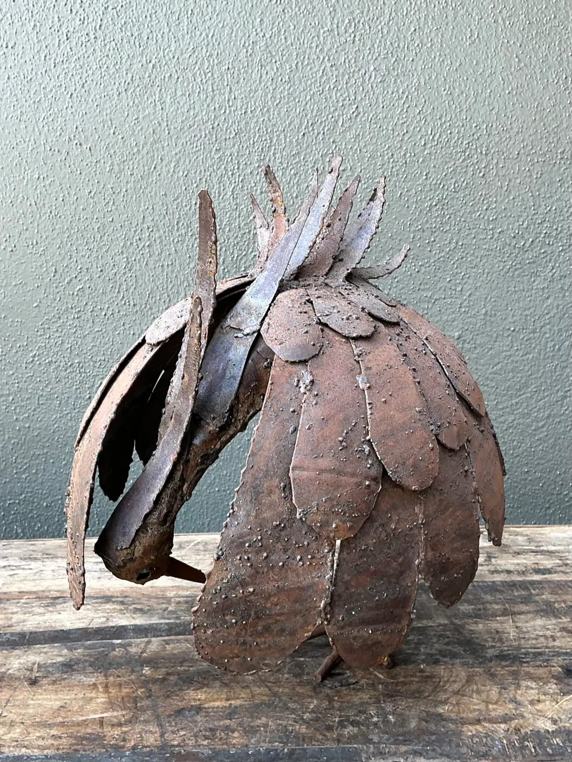 Vintage Torch Cut Iron Bird Sculpture - Side view