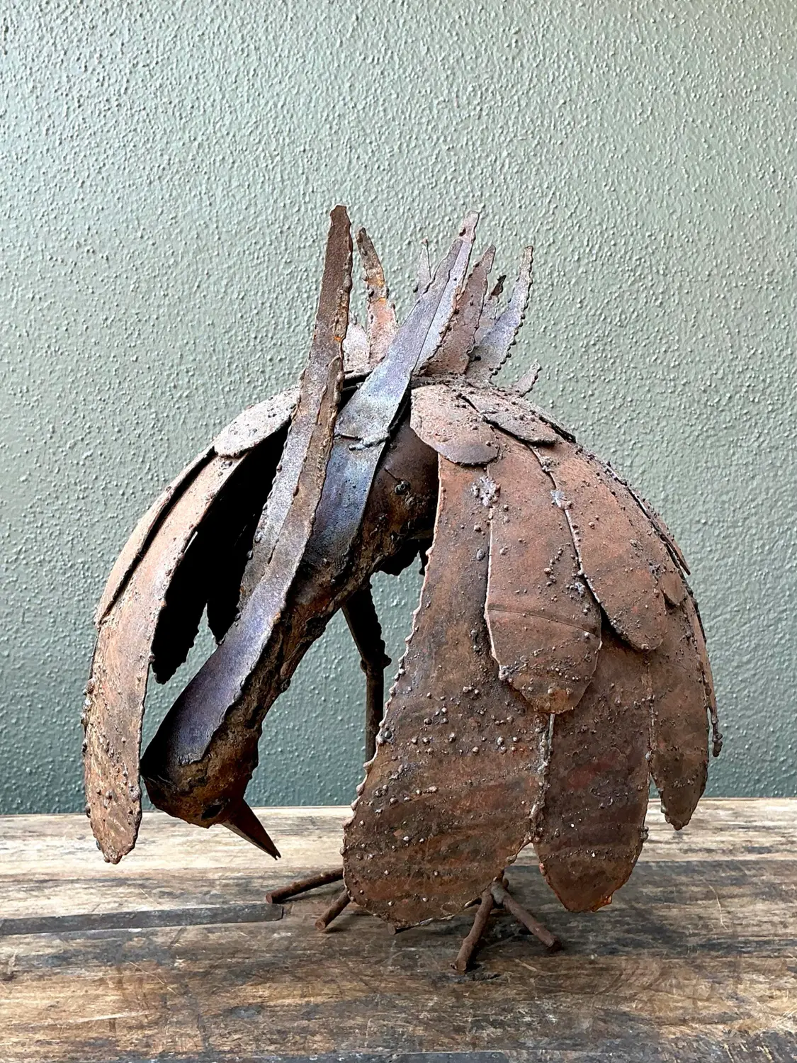 Vintage Torch Cut Iron Bird Sculpture - Top view