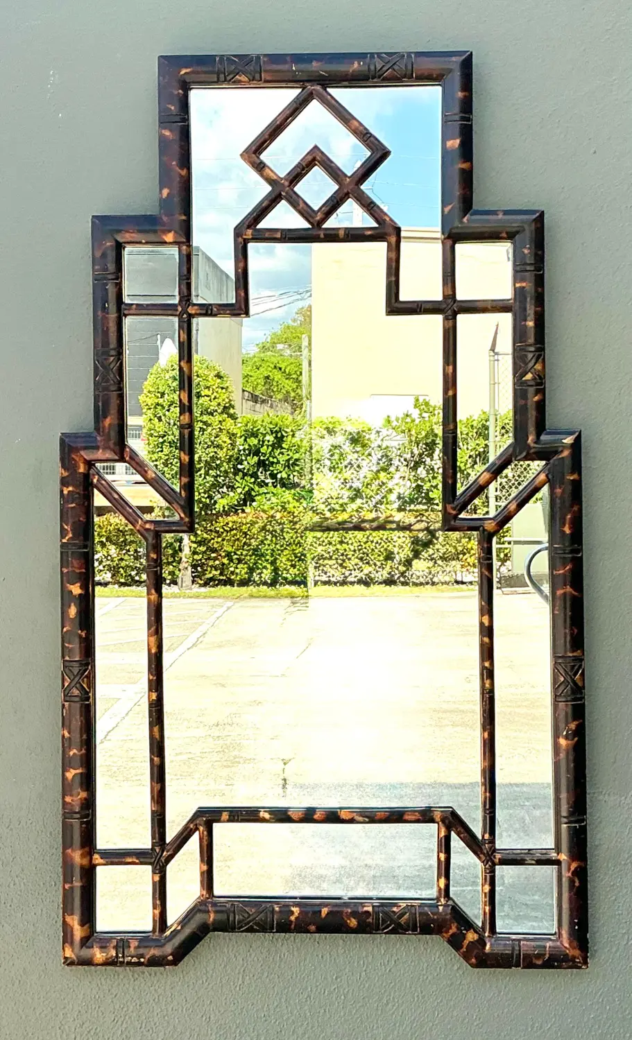 Vintage Tortoise Bamboo Mirror - Back view