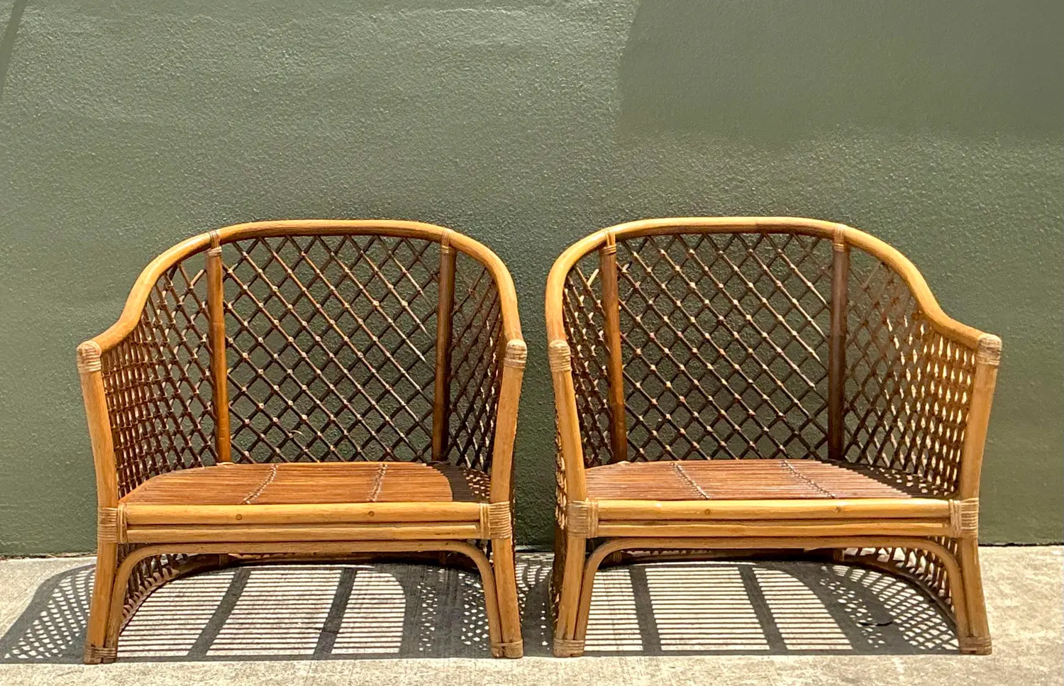 Vintage Trellis Rattan Lounge Chairs - A Pair - Detail view