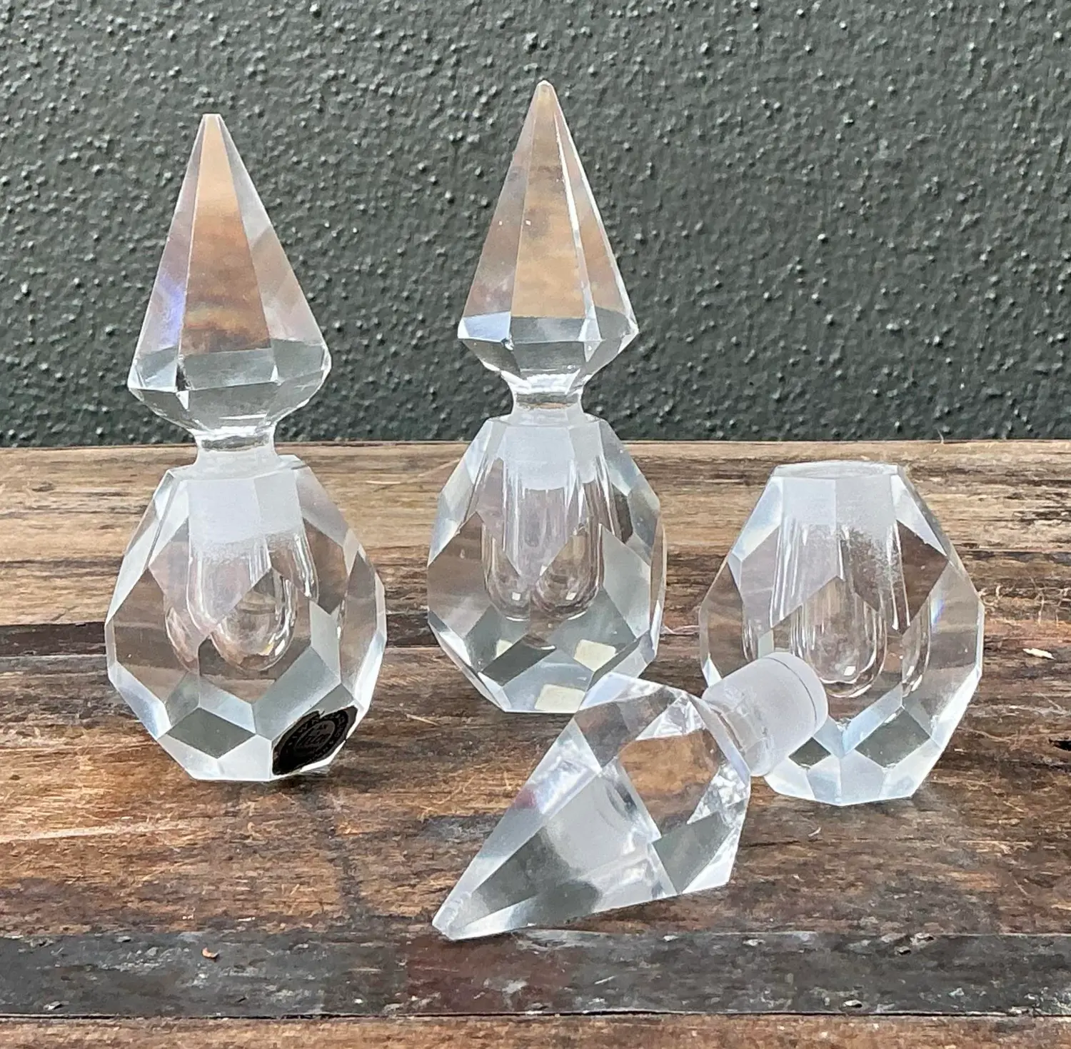 Vintage Trio of Faceted Crystal Perfume Bottles - Back view