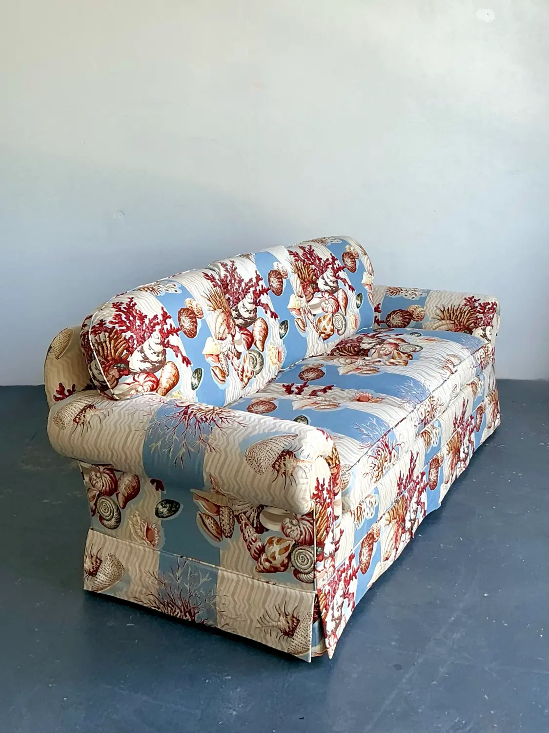 Vintage Undersea Printed Three Seat Sofa - Back view