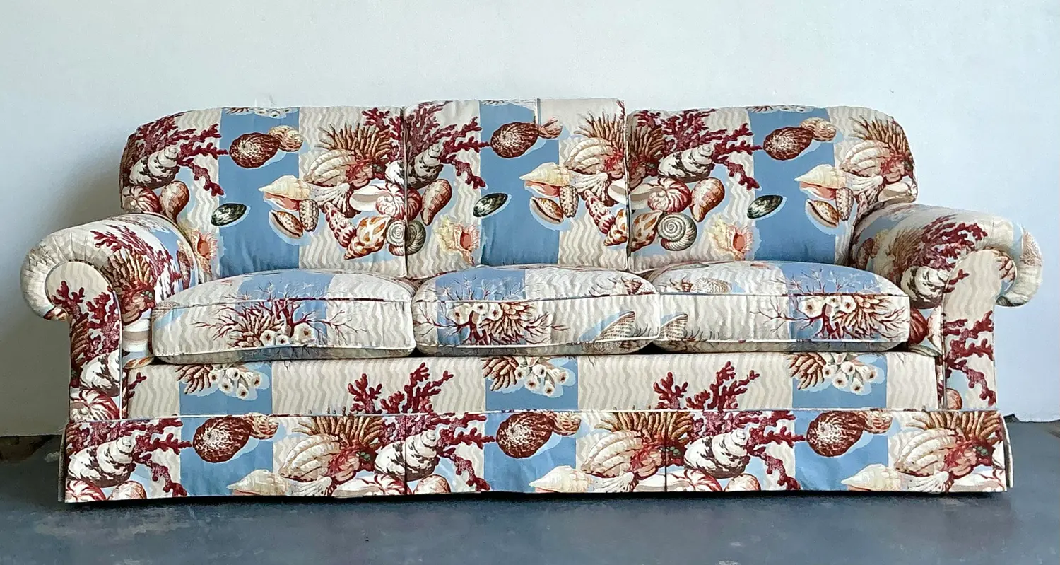 Vintage Undersea Printed Three Seat Sofa - Top view
