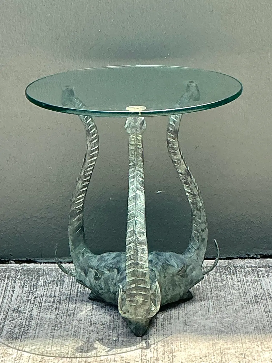 Vintage Verdigris Elephants Side Table