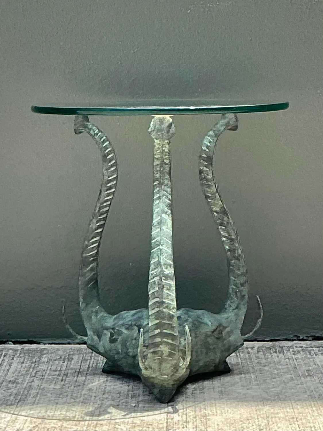 Vintage Verdigris Elephants Side Table - Detail view