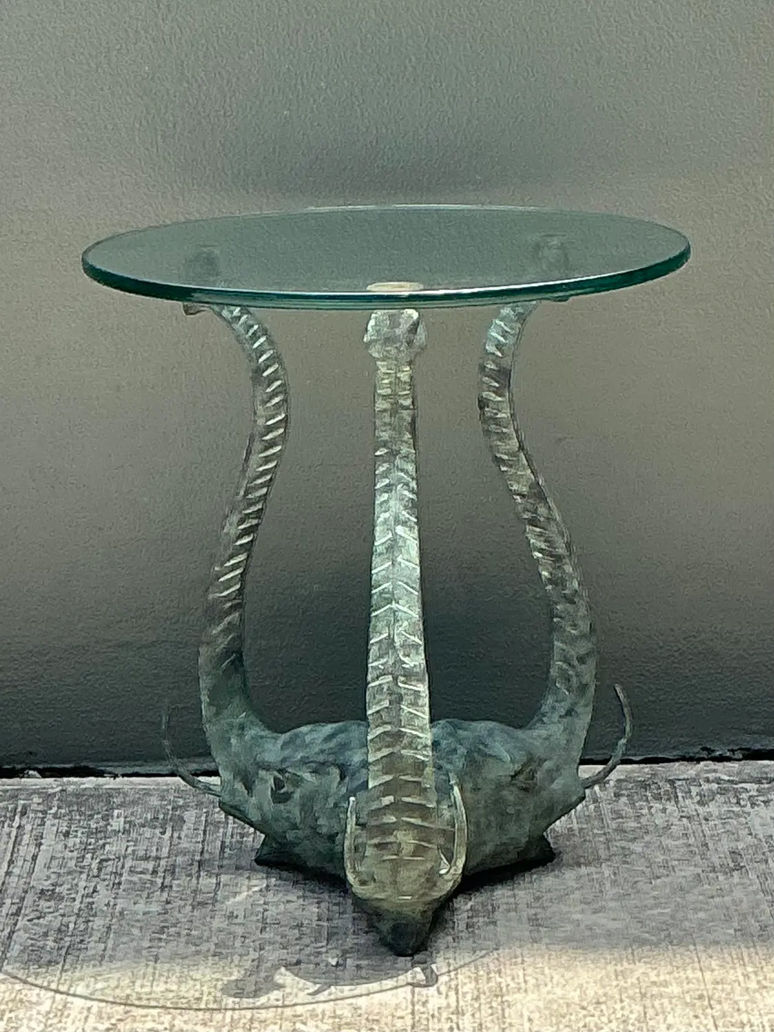 Vintage Verdigris Elephants Side Table - Side view