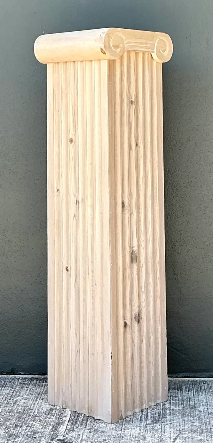 Vintage Washed Knotty Pine Column Pedestal - Top view