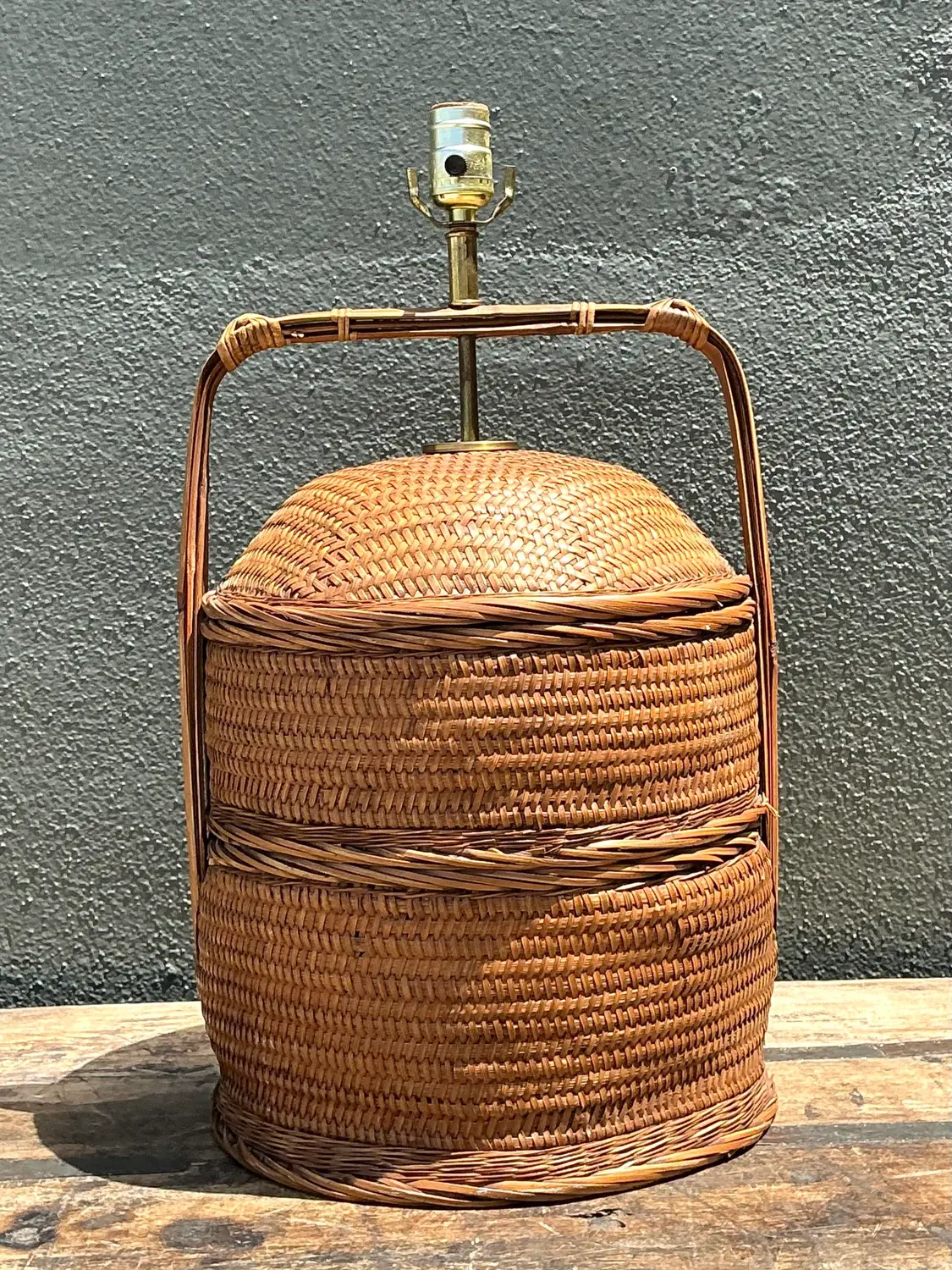Vintage Woven Rattan Basket Lamp - Detail view