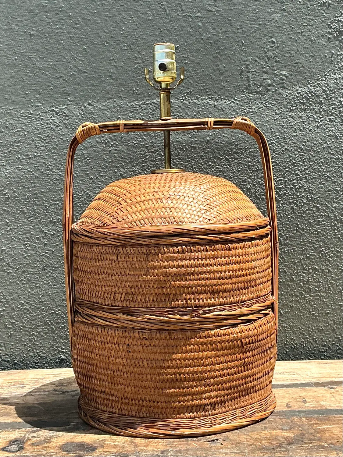 Vintage Woven Rattan Basket Lamp - Back view