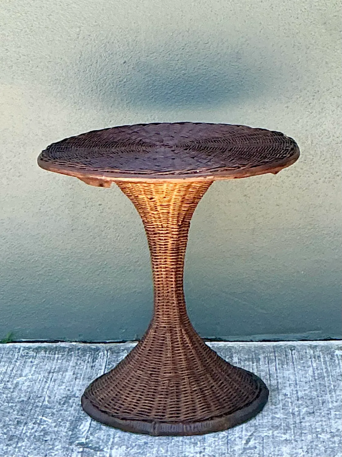 Vintage Woven Rattan Drinks Table - Side view