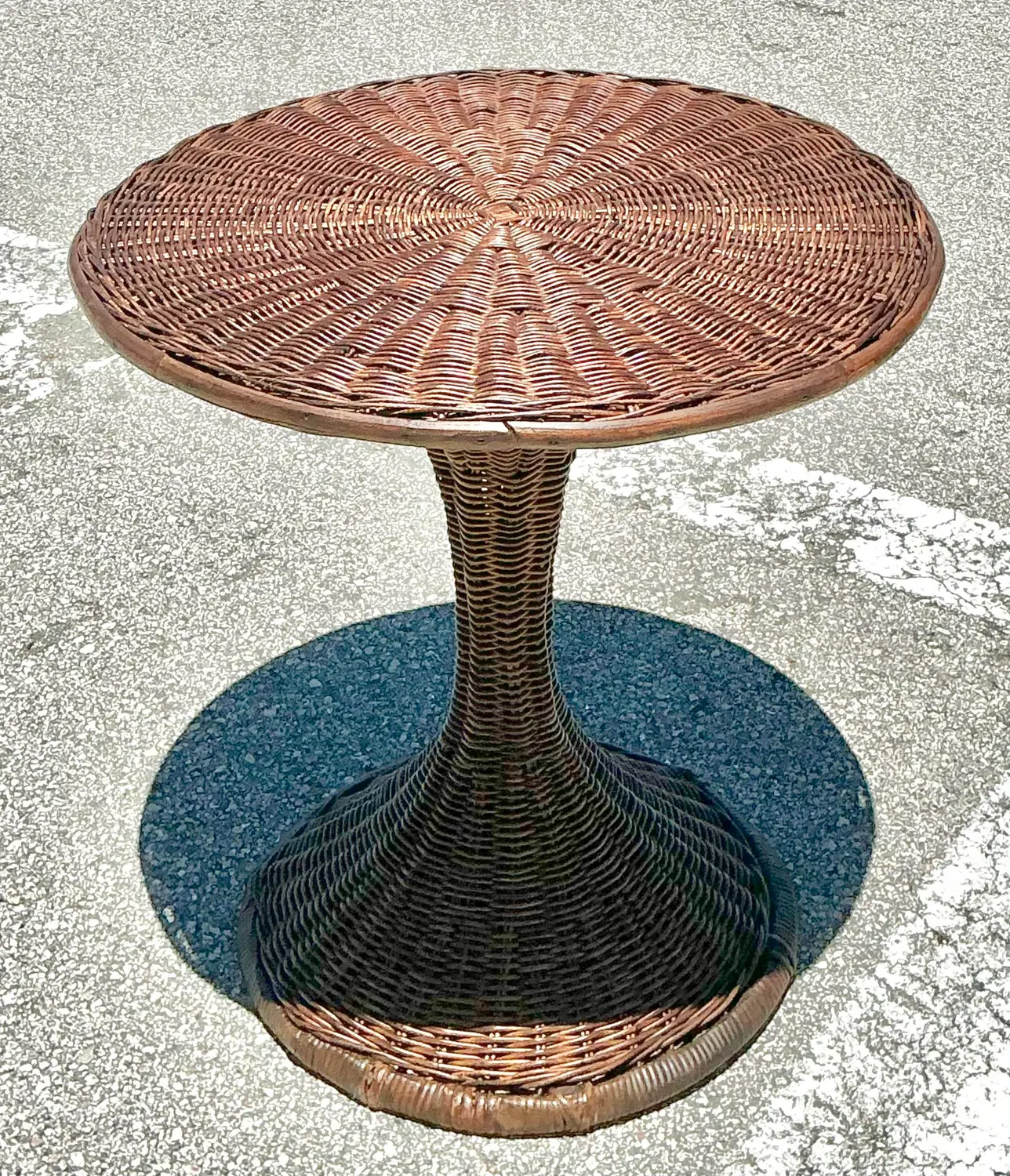 Vintage Woven Rattan Drinks Table - Top view
