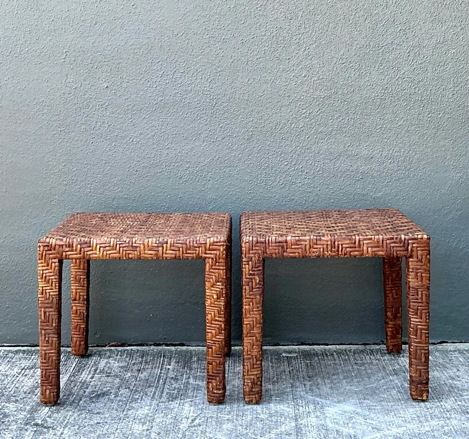Vintage Woven Rattan Side Tables - A Pair - Back view