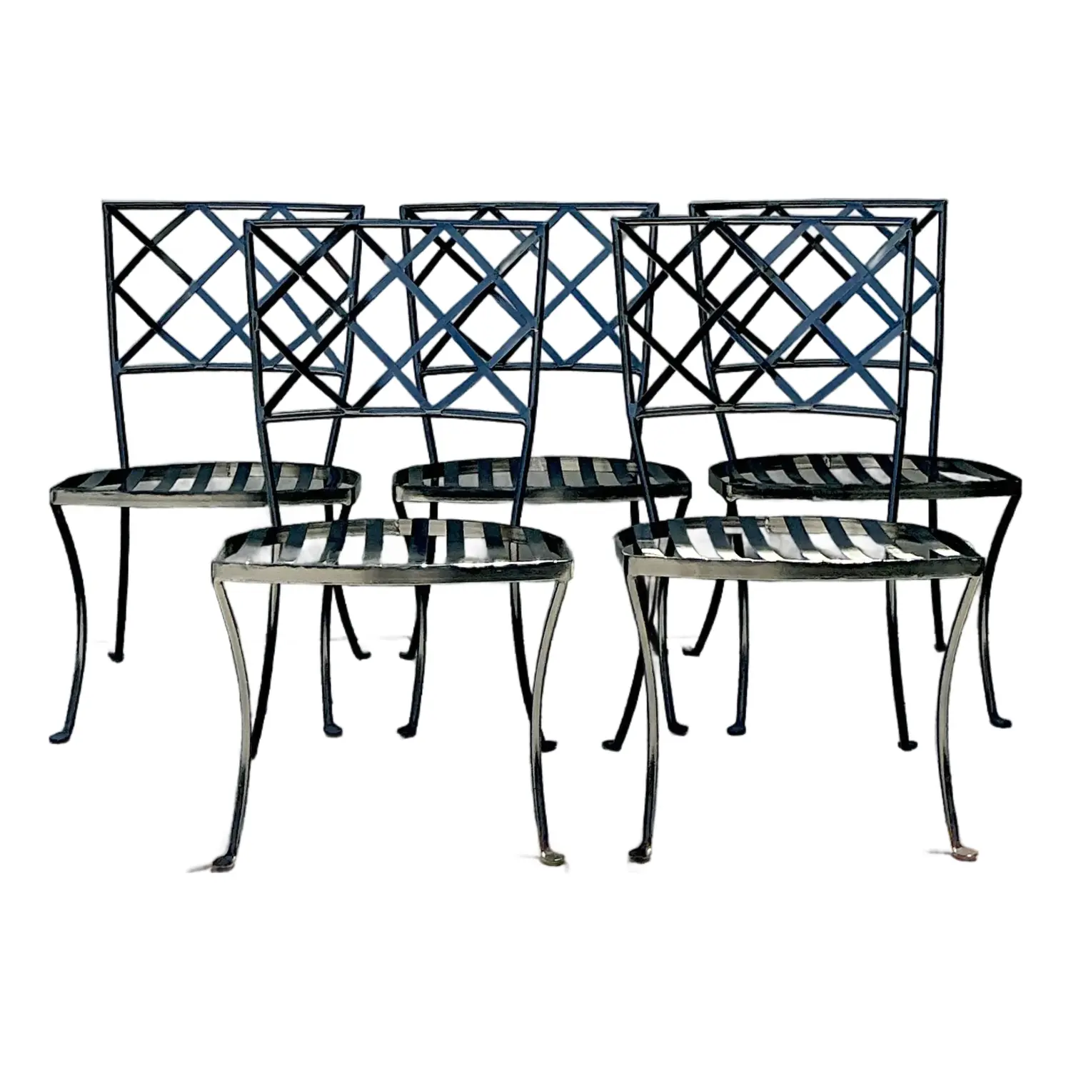Vintage Wrought Iron Trellis Dining Chairs - Set of 5