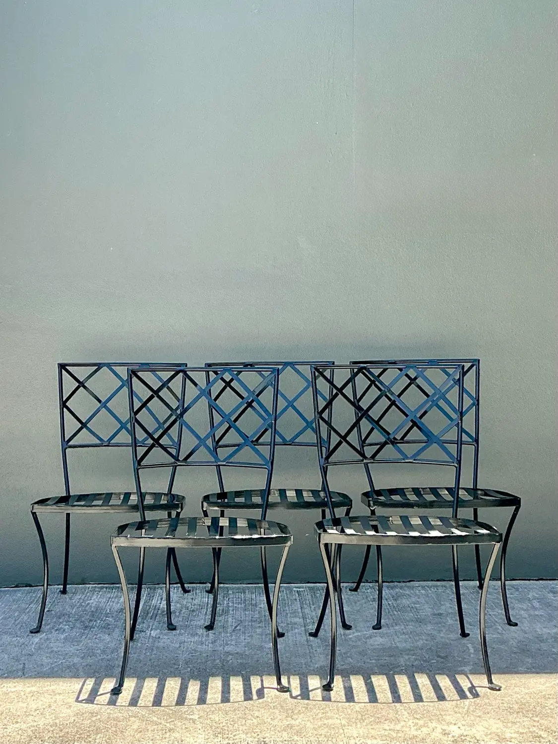 Vintage Wrought Iron Trellis Dining Chairs - Set of 5 - Back view
