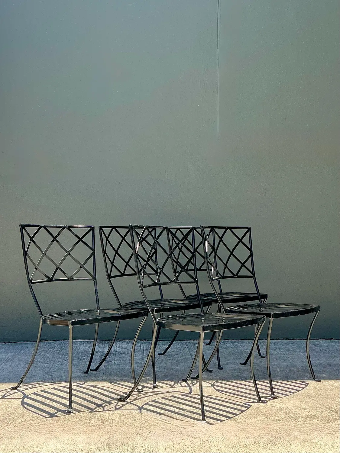Vintage Wrought Iron Trellis Dining Chairs - Set of 5 - Top view