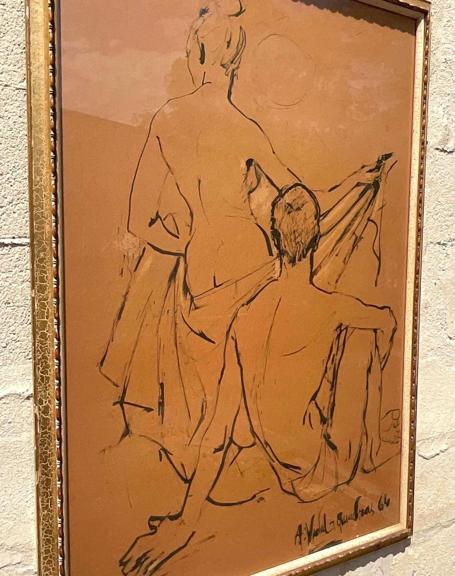Vintage Boho Original Sketch on Paper - Side view