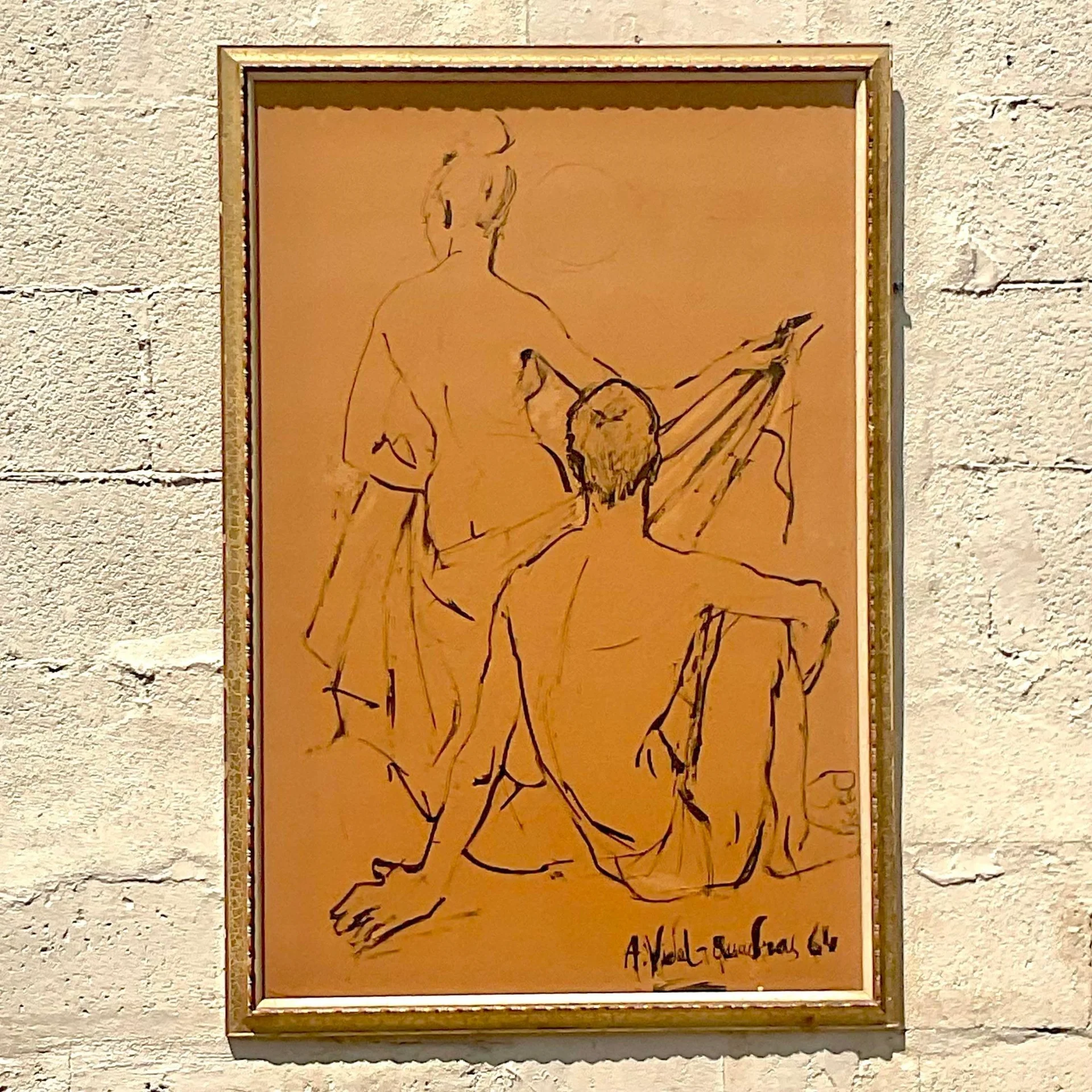Vintage Boho Original Sketch on Paper - Detail view
