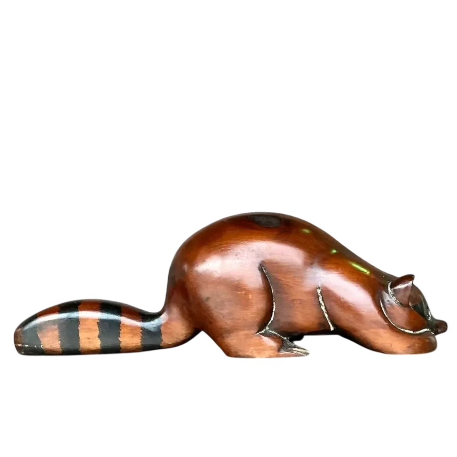 Vintage Boho Carved Wood Raccoon