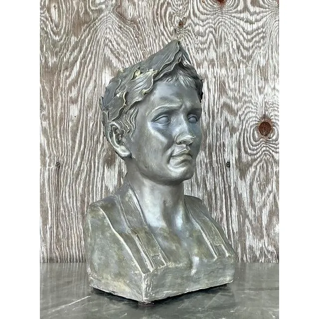 Vintage Boho Plaster Bust of Man - Synthetic, 9.75W x 18H - Back view