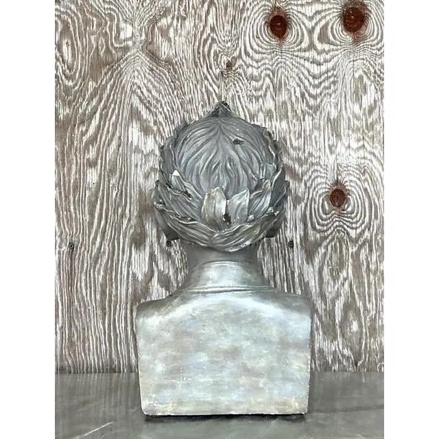 Vintage Boho Plaster Bust of Man - Synthetic, 9.75W x 18H - Top view