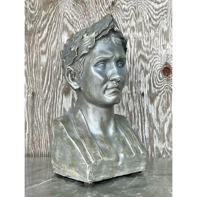 Vintage Boho Plaster Bust of Man - Synthetic, 9.75W x 18H - Close-up view