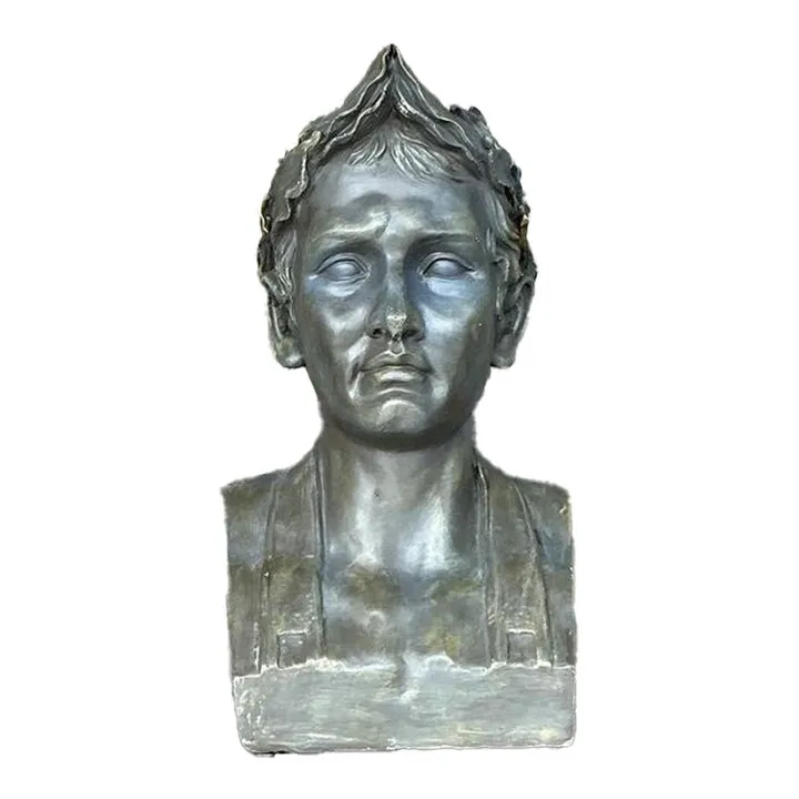 Vintage Boho Plaster Bust of Man - Synthetic, 9.75W x 18H