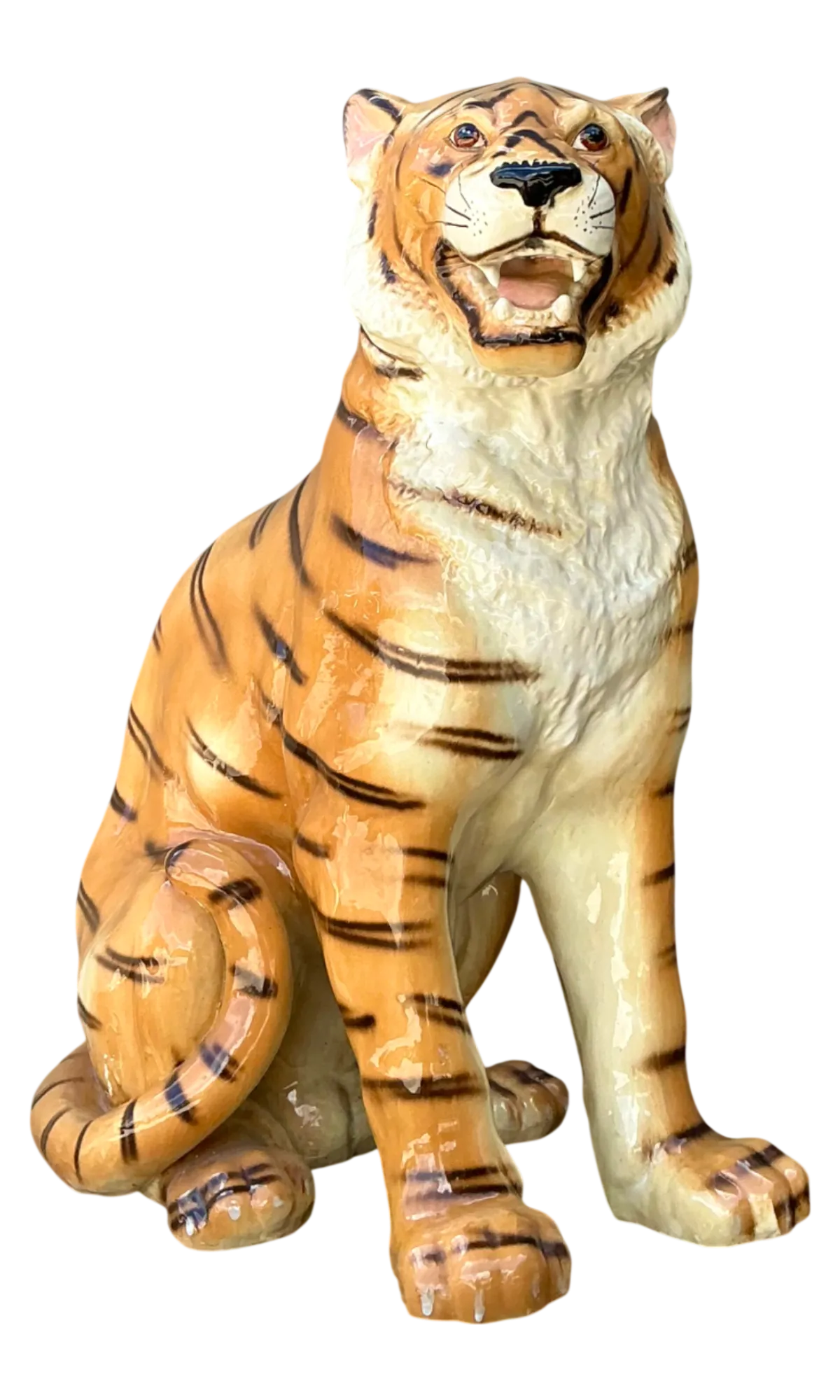Vintage Italian Ceramic Tiger Statue - Detail view