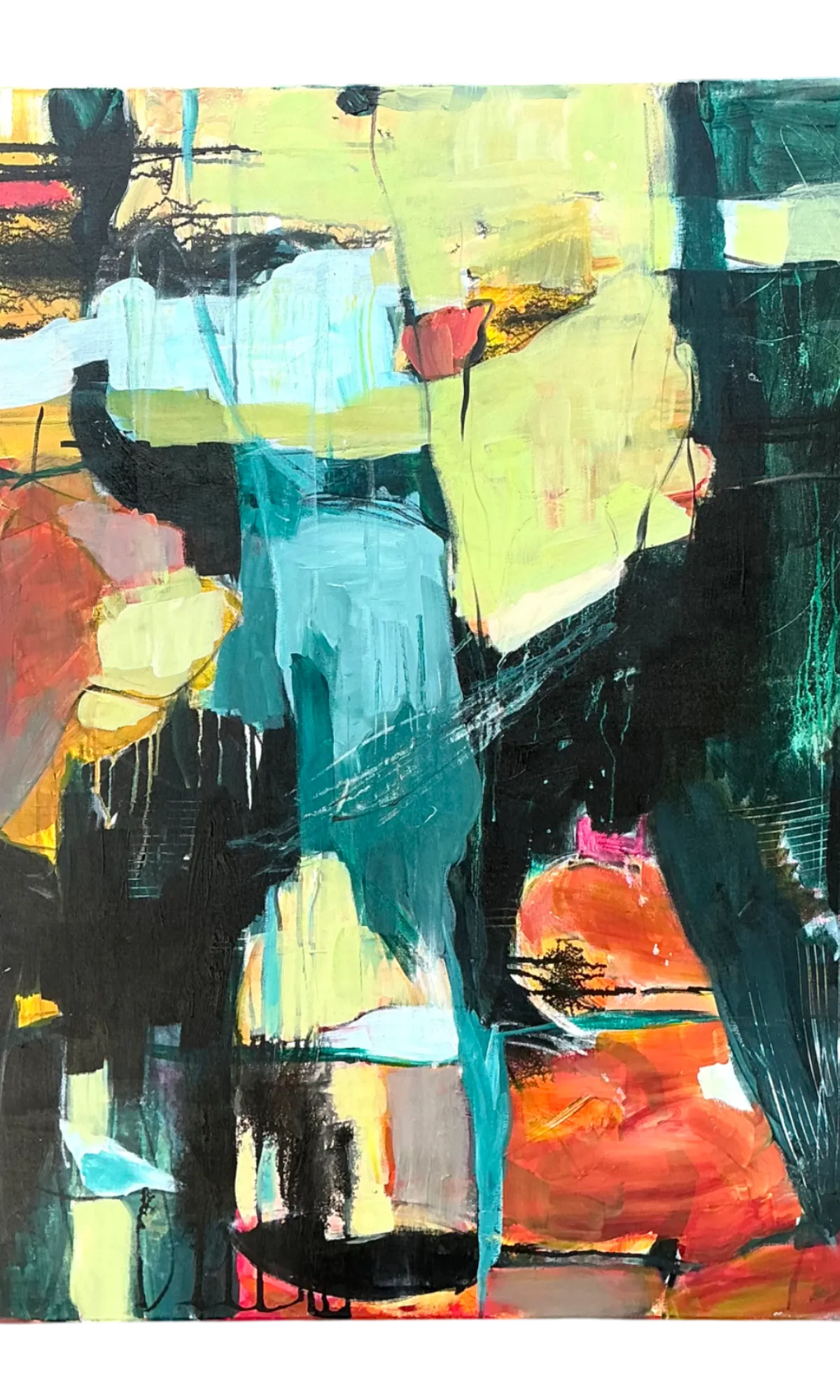 Vintage Abstract Expressionist Oil Painting on Canvas - Detail view